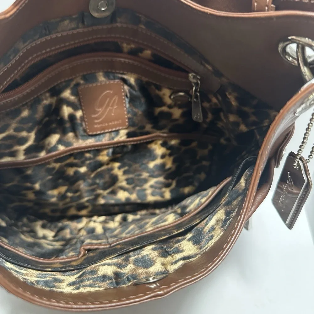 Grace Adele Leather Shoulder Hobo Bag‎ Brown Medium Size Silver Hardware